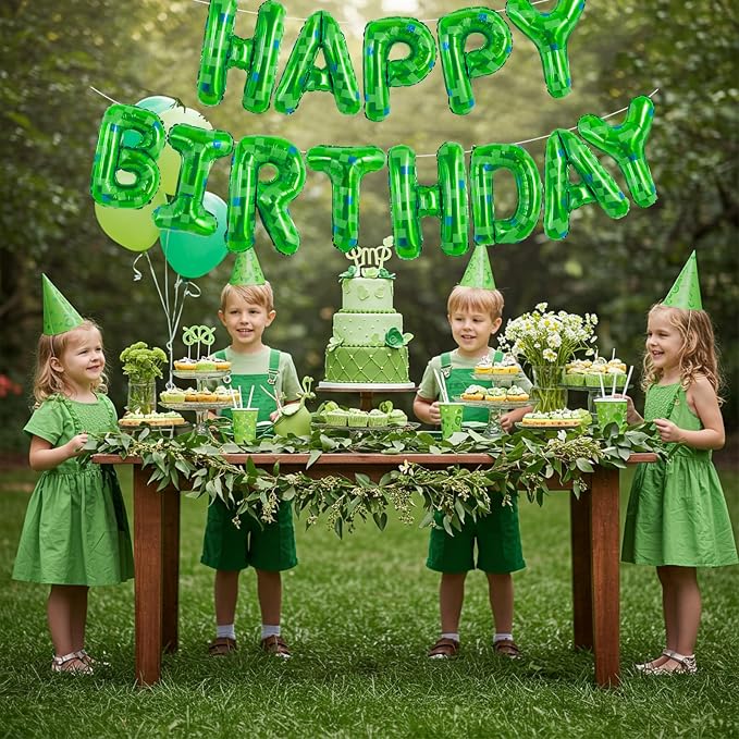 Vuzvuv Green Happy Birthday Balloon Banner, Game Theme Foil Balloon Letters - Image 3
