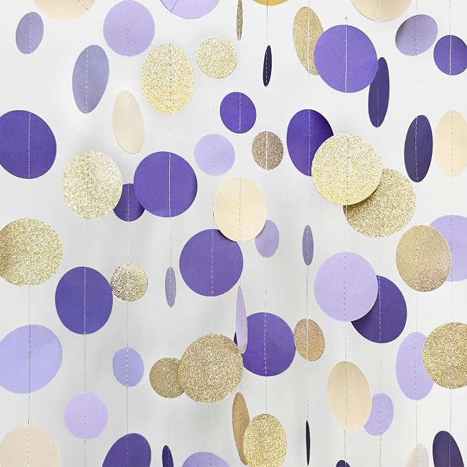 Champagne Gold Purple Cream Nude Polka Dots Garland Lavender Hanging Paper - Image 3
