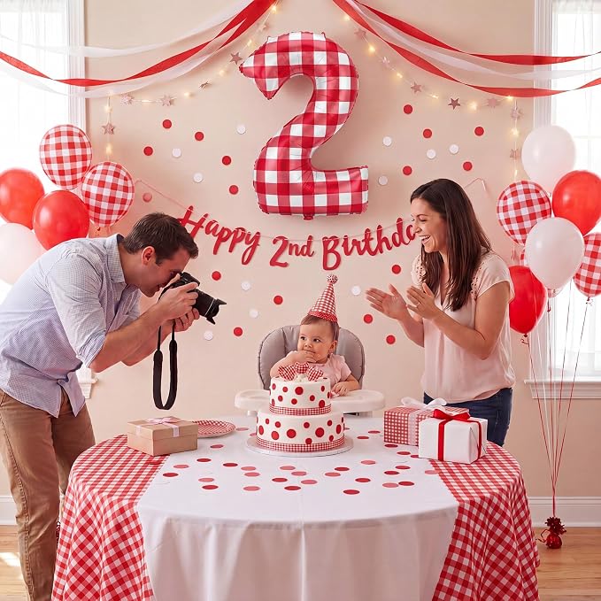 Jenaai 40 Inch Gingham 2nd Balloon Large Number 2 Plaid Balloons - Image 4