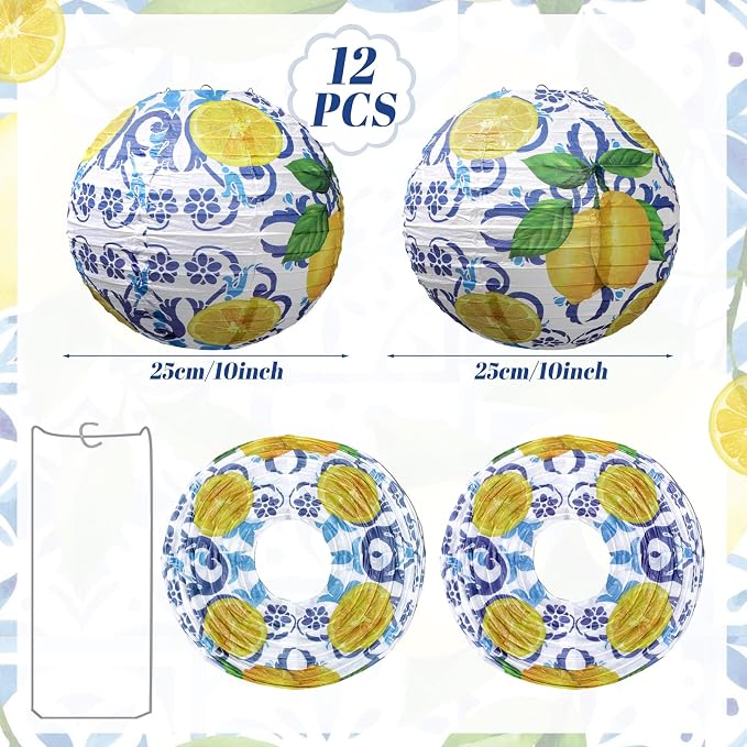 Honoson 12 Pcs Lemon Party Decorations Amalfi Coast Capri Lemon Paper Lanterns - Image 2