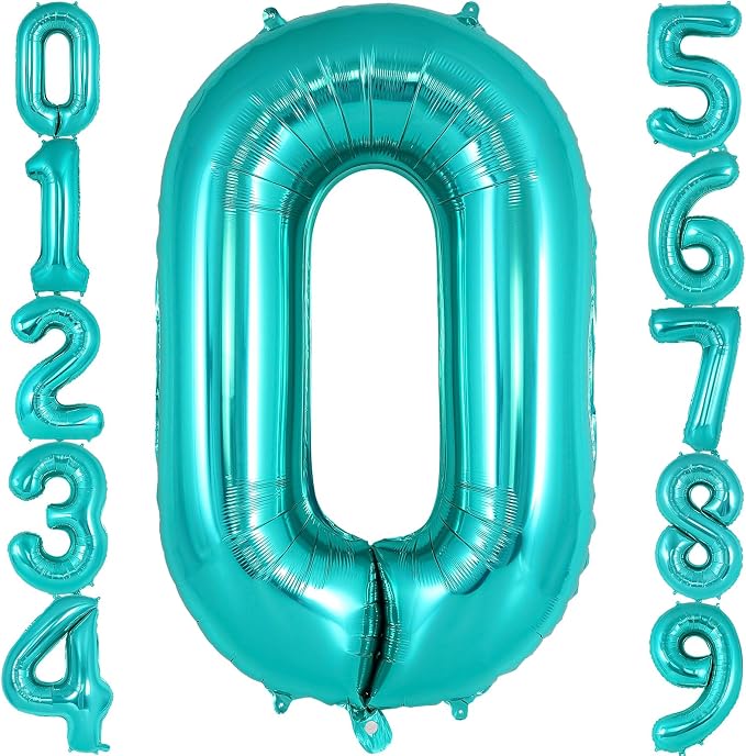 Teal Blue Number 0 Balloon, 40 Inch Big Large Foil Helium Number Balloons by AIQINHU