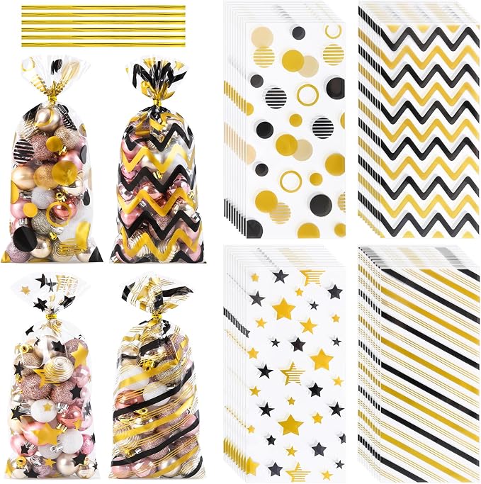 COQOFA Black Gold 5"X11" Gift Wrap Cellophane Cello Bags: Clear Candy Cookie & by COQOFA