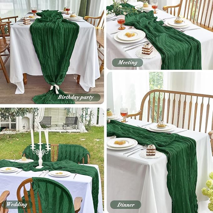 IVAPUPU 4 Pcs Cheesecloth Table Runner - 10ft Emerald Green Boho Gauze Cheese - Image 6