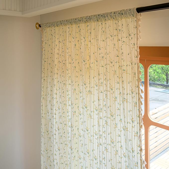 ENJOYBRIDAL Daisy 96 Inch Curtains 2 Panel Sets Semi Sheer Drapes Crochet Lace - Image 2