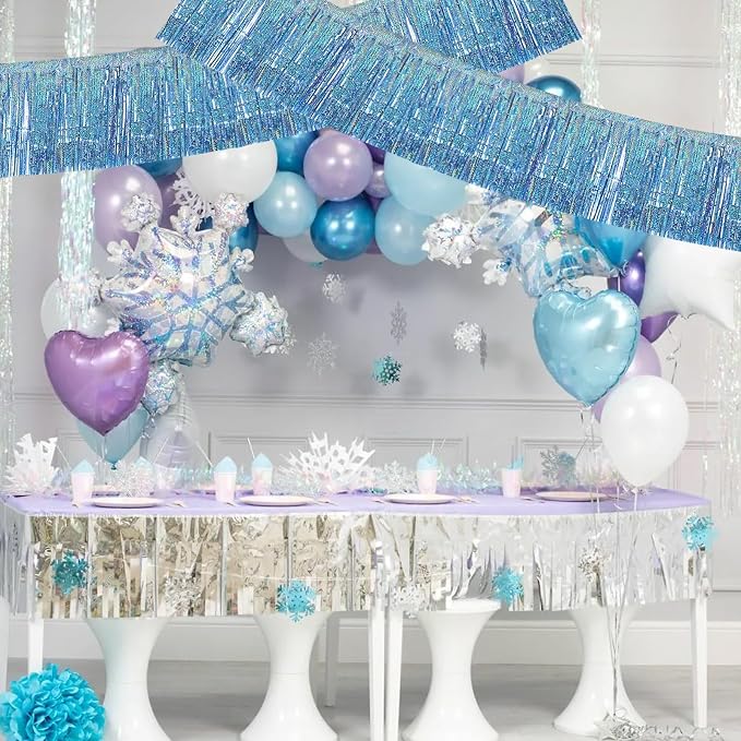 BEISHIDA Laser Light Blue Fringe Garland Banner Wall Tinsel Foil Streamers | - Image 5