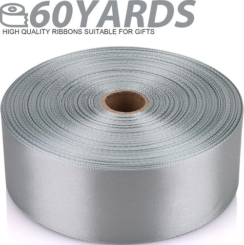 1-1/2 Inch 60 Yards Silver Solid Satin Ribbon - Image 2