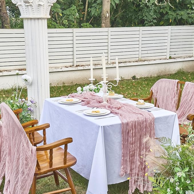 IVAPUPU 4 Pcs Cheesecloth Table Runner - 10ft Dusty Pink Boho Gauze Cheese - Image 7