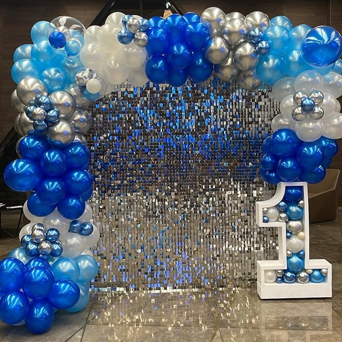 Blue Silver Balloons, 12 Inch Metallic Blue Pearl Blue Silver and Silver Star - Image 8