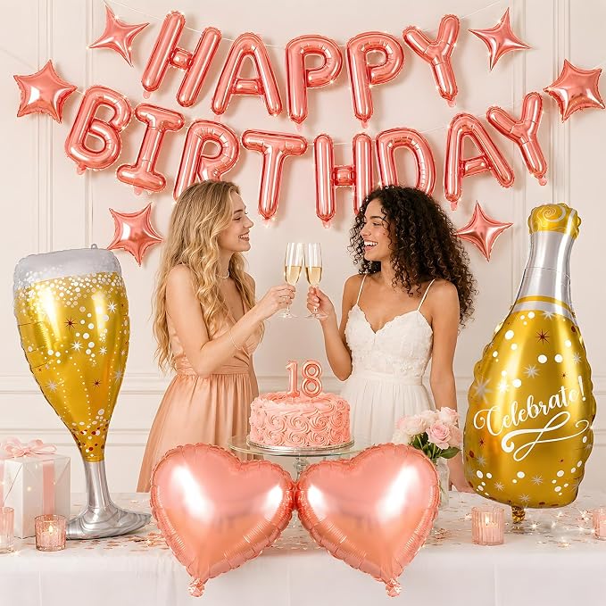 Rose Gold Happy Birthday Balloons Banner, Birthday Decorations - Image 5