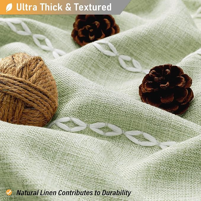 54x78 Boho Farmhouse Linen Heavy Duty Shower Curtain Set, Sage Green | Narrow - Image 2