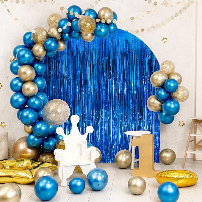 Blue Metallic Tinsel Foil Fringe Curtains, 2 Pack 3.3x8.3 Feet Party Streamer - Image 4