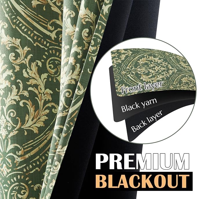 jinchan Blackout Curtains for Bedroom, Sage Damask Patterned Curtains 84 Inch - Image 5