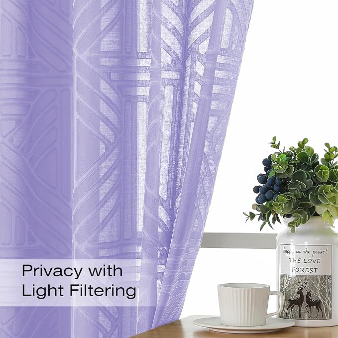 Simplebrand Lavender Sheer Curtains 72 Inch Length 2 Panels - Image 2