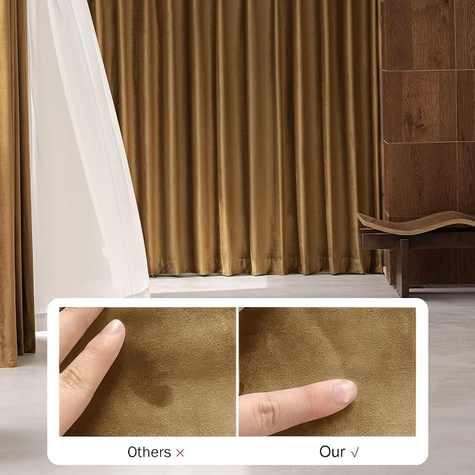 Beauoop Brown Velvet Curtains for Bedroom Living Room 52x96 2 Panels | Soft - Image 4