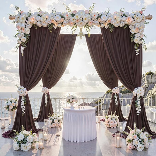 10 ft x 10 ft Wrinkle Free Brown Backdrop Curtain - Image 2