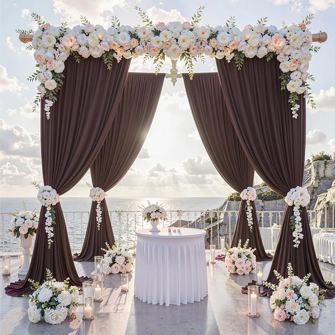 50 ft x 10 ft Wrinkle Free Brown Backdrop Curtain - Image 2