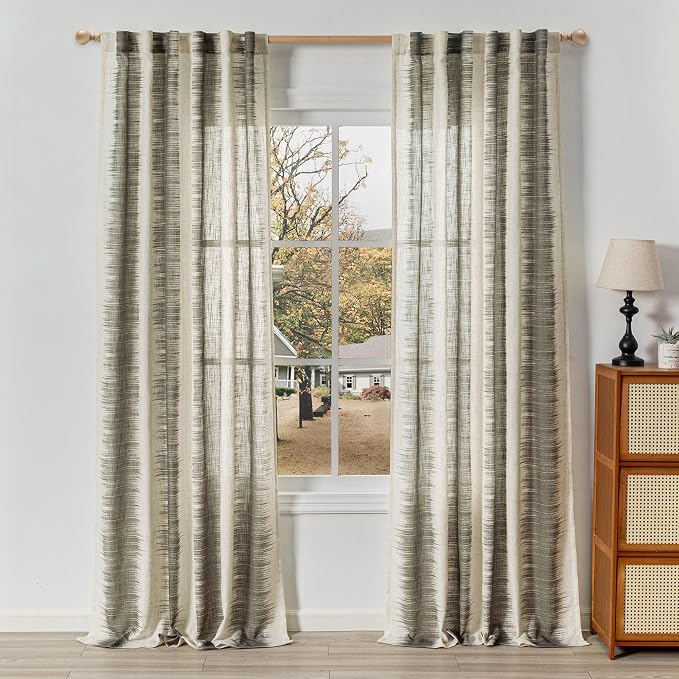 MYSKY HOME Ceiling Curtains for Living Room, Farmhouse Style Lines Printed - Image 2