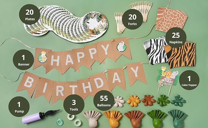 Jungle Safari Birthday Party Decorations and Supplies, Serves 20 - Image 9