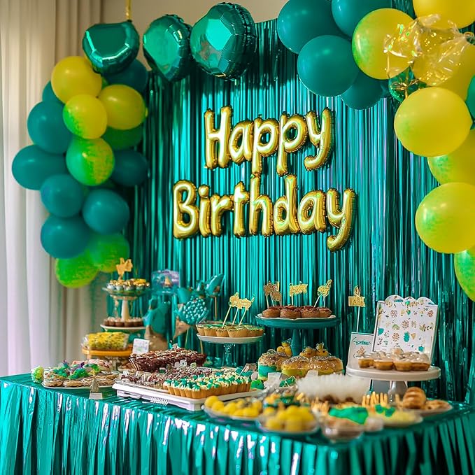 PartyWoo Teal Tinsel Streamers 8.2FT 2pcs Turquoise Foil Fringe Streamer | Teal - Image 3