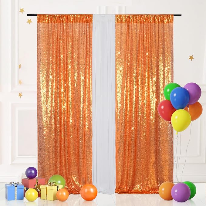 Eternal Beauty Orange Sequin Backdrop Curtains, 2 Panels 2x8FT | 3mm Sparkle by EternalBeauty