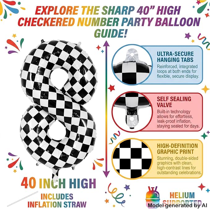40" Checkered Number 18 Balloon - Image 2