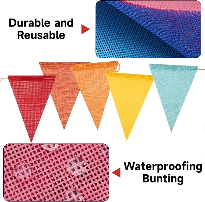 G2PLUS Rainbow Pennant Banner, 65Ft Multicolor Triangle Flag Bunting, Holiday - Image 3
