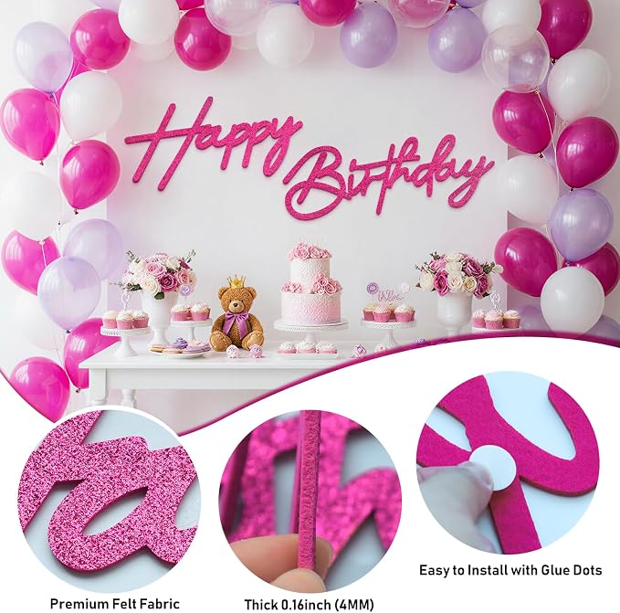 Rose Pink Happy Birthday Sign for Backdrop - Image 3
