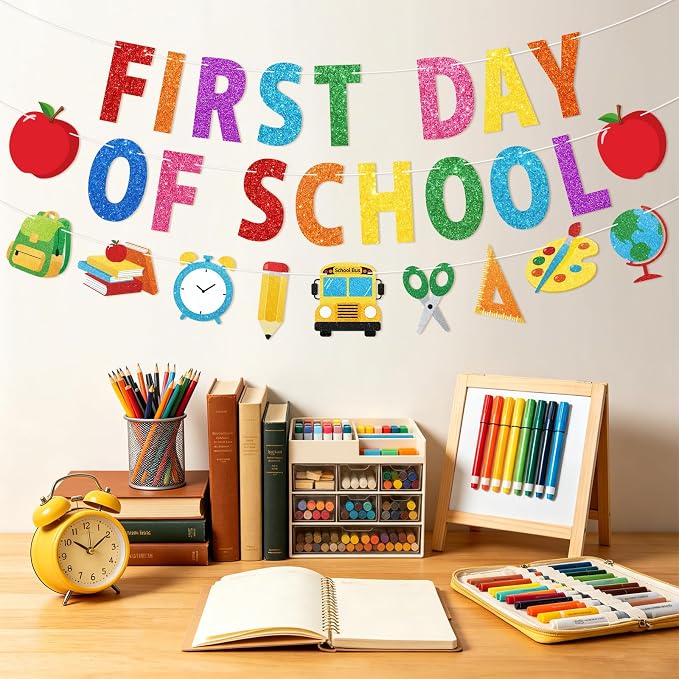 First Day of School Banner, NO-DIY Back to School Party Decorations | Colorful - Image 6