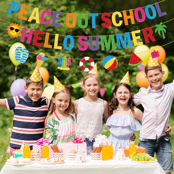 Peace Out School Hello Summer Banner Decor, Last Day of School Decorations - Image 5