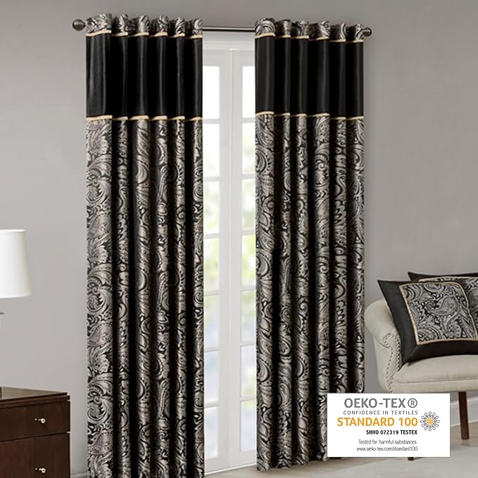 Madison Park Aubrey 2 Panel Curtain Faux Silk Paisley Jacquard, Rod Pocket - Image 2