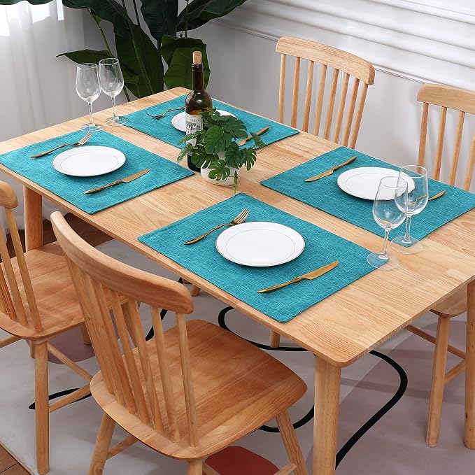 Faux Cotton Linen Placemats Set of 4, Cloth Washable Farmhouse Dining Table Mats - Image 7