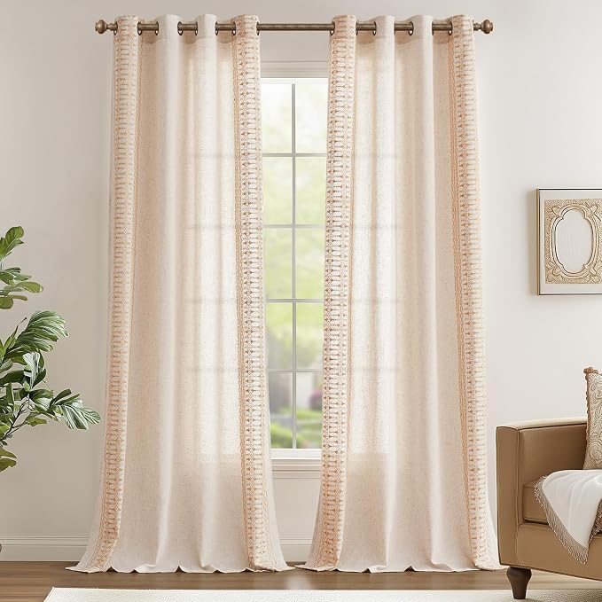 jinchan Boho Curtains for Bedroom Linen Blend Boho Curtains 96 Inches Long 2 - Image 2