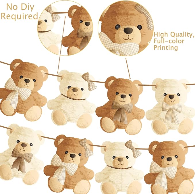 umoni Teddy Bear Banner, We Can Bearly Wait, Baby Shower Decorations, Gender - Image 4