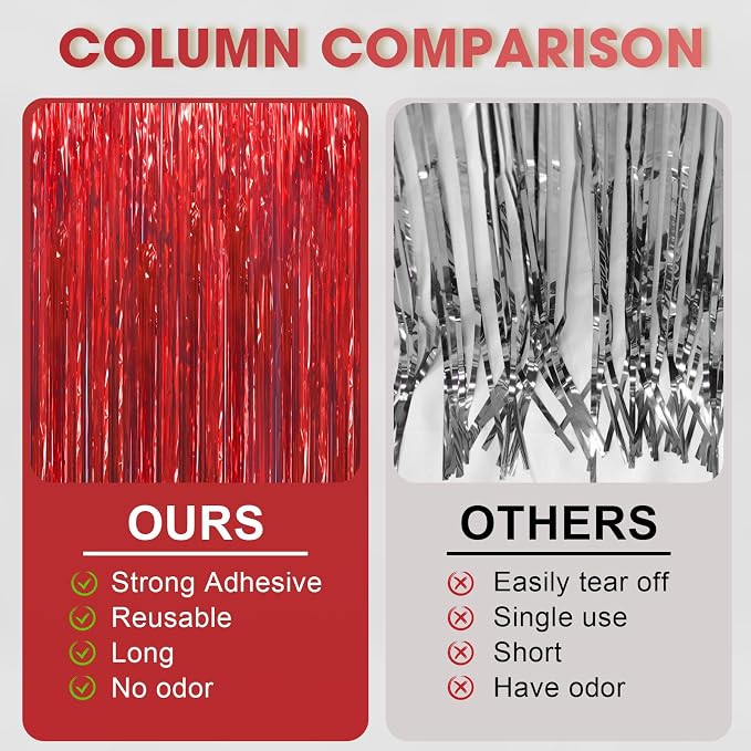 Voircoloria Red Foil Fringe Backdrop Curtains, Birthday Party Decorations - Image 4