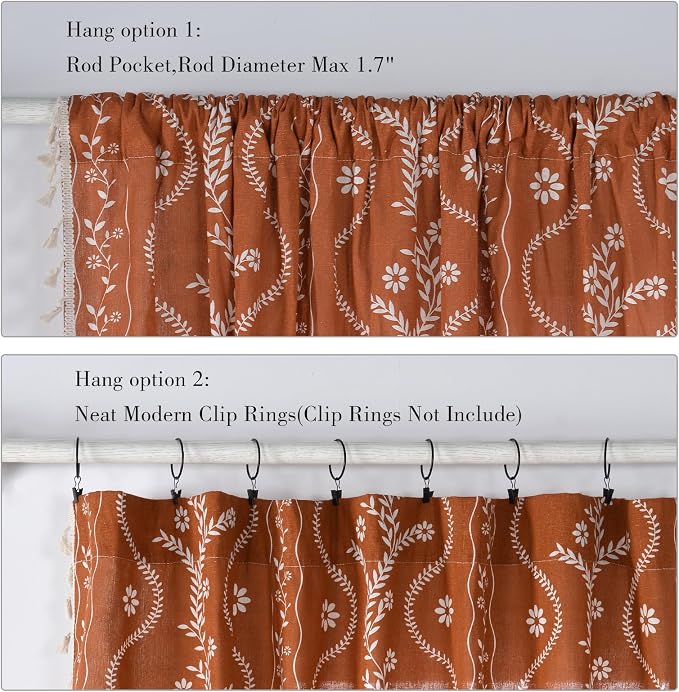 Schweek Boho Curtains for Living Room 72 Inches Long 2 Panels Terracotta | - Image 6