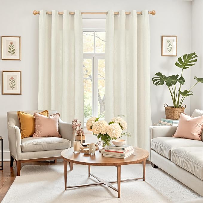YoungsTex Natural Linen Curtains 90 Inches Long 2 Panels - Image 2
