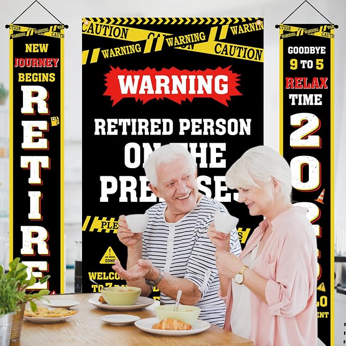 Holkcog Retirement Party Decorations, Caution Logos Retired Person Banner | - Image 4