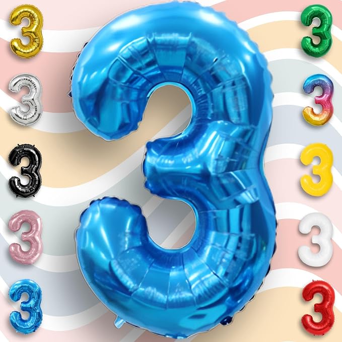 Blue Number Balloon 3 Mylar Foil Balloons 40 inch - Image 4