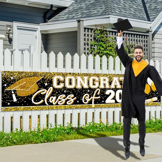 Large Congrats Grad Banner Gold Class of 2026 Banner Backdrop Graduation 2026 - Image 2