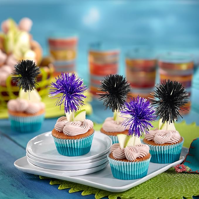 Gyufise 30Pcs Foil Firework Cupcake Toppers Sparkle Tinsel Cake Toppers Tinsel - Image 5