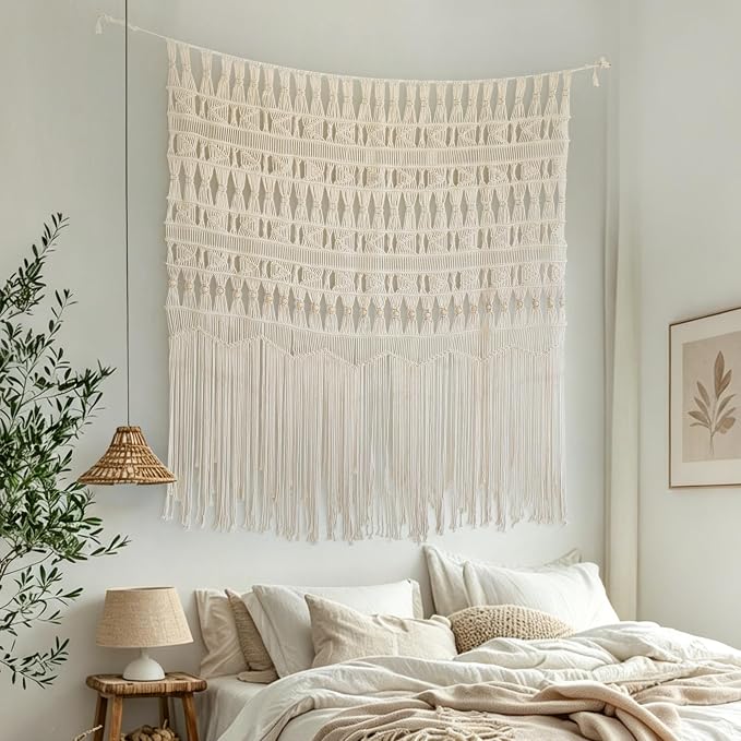 Macrame Curtain Doorway Window Decor Boho Room Divider 52" W*56" L | Handwoven - Image 2