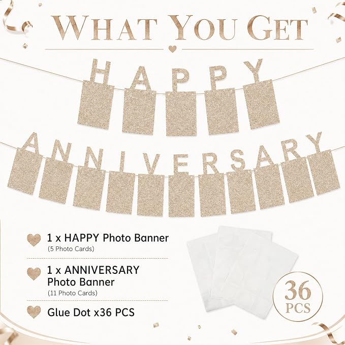 Champagne Gold Happy Anniversary Banner - Image 4