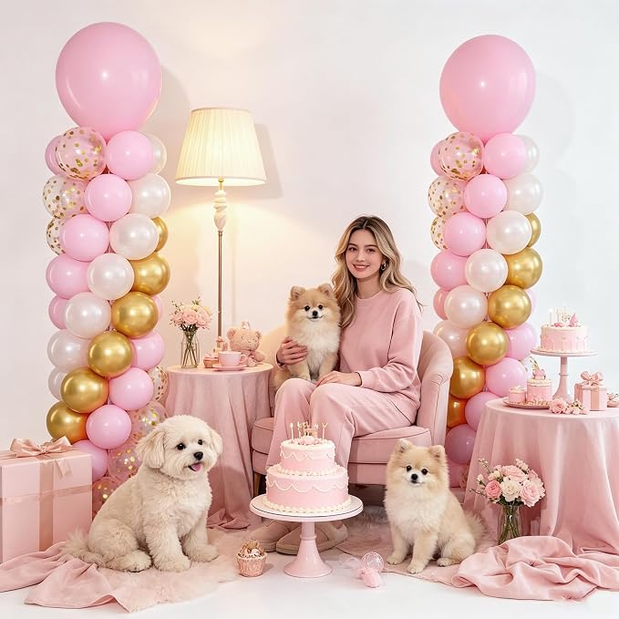 Pink Gold Confetti Balloon Column Stand Kit of 2 - Image 5
