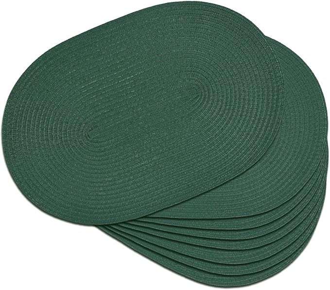 Placemats Set of 8, Woven Oval Braided Dining Table Mats | 12 x 17.5 Inch Size by Noctiflorous