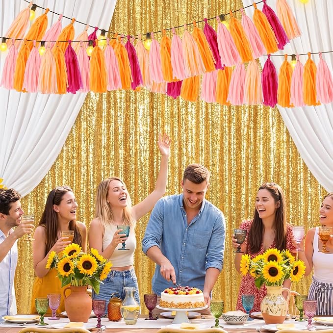 Orange & Hot Pink Tassel Garland Banner – 40 PCS Paper Tassels - Image 6