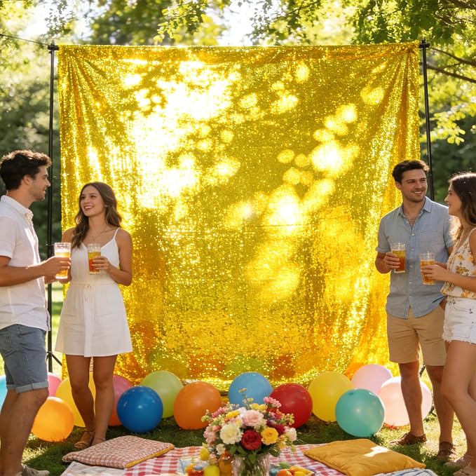 2×8FT-6PCS Bright Yellow Sequin Backdrop Curtains Panels, Photography Backdrop - Image 2