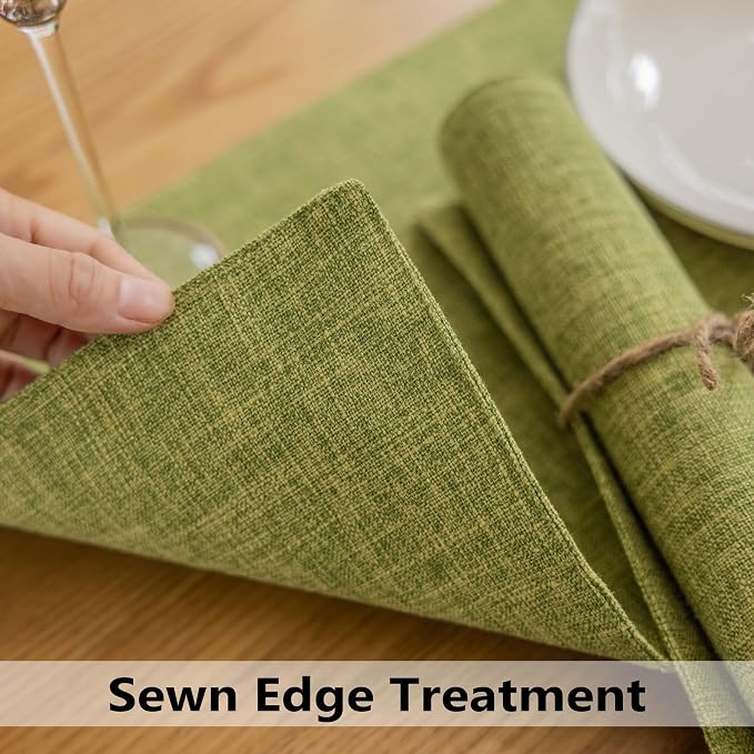 Demetex Placemats Set of 6 Green Decorative Table Mats Modern Linen Placemats - Image 3