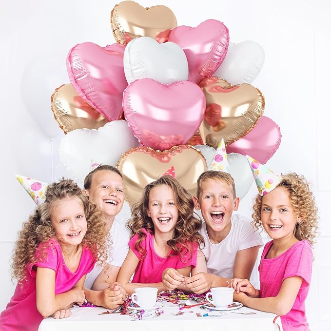 Pink White Heart Balloons, 18Inch White Rose Gold Helium Polyester Film Balloon - Image 3