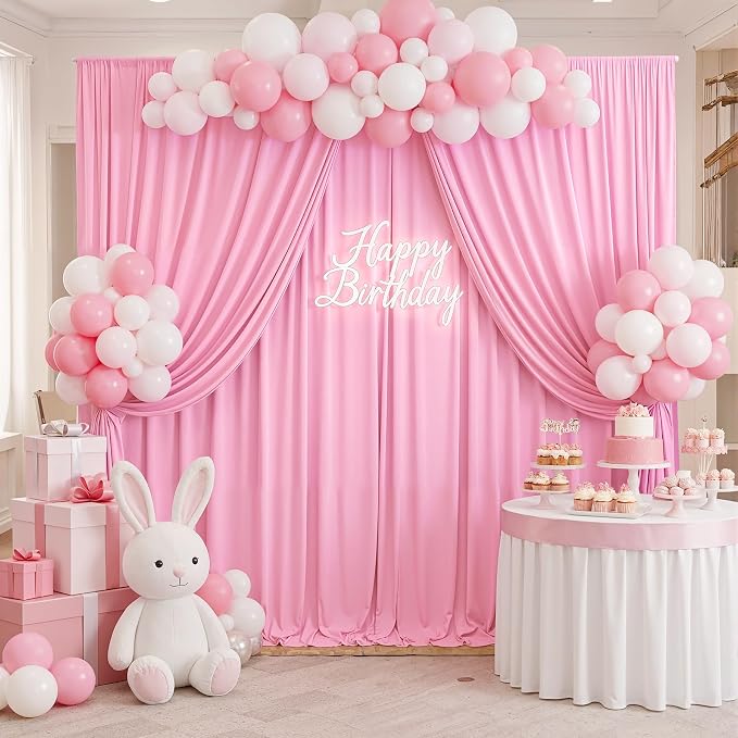50ft x 10ft Wrinkle Free Pink Backdrop Curtains - Image 5