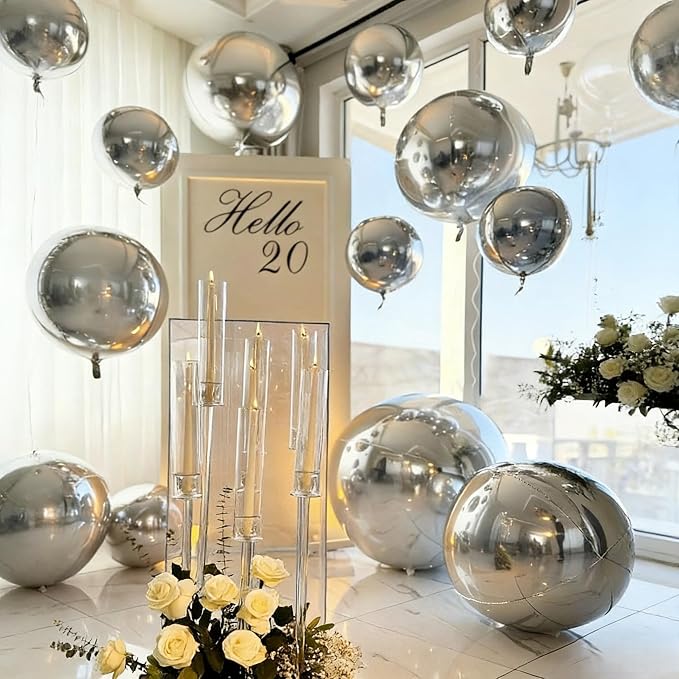 HILAVO 12PCS Silver Foil Balloons, 22in 15in 10in Different Sizes 4D Round Foil - Image 3